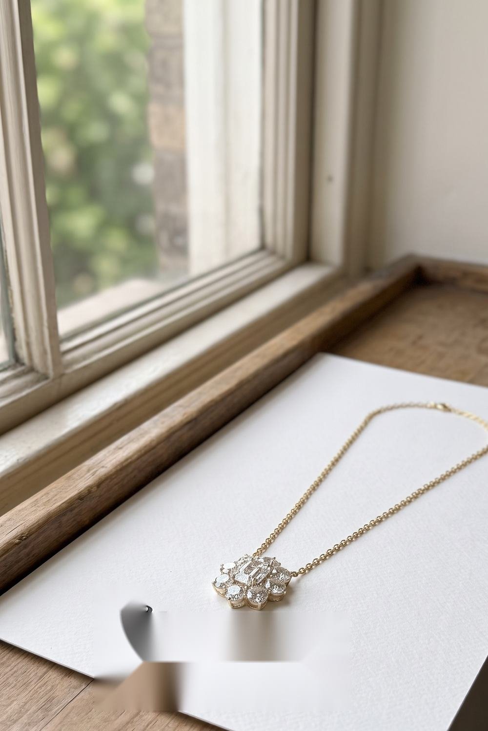 A laboratory-grown diamond cluster pendant on a fine gold chain